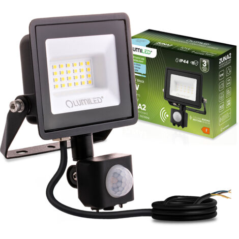 Projecteur LED ZUNA2 20 W 1800 lm 6500 K IP44 Noir avec détecteur de mouvement LUMILED (1/5)