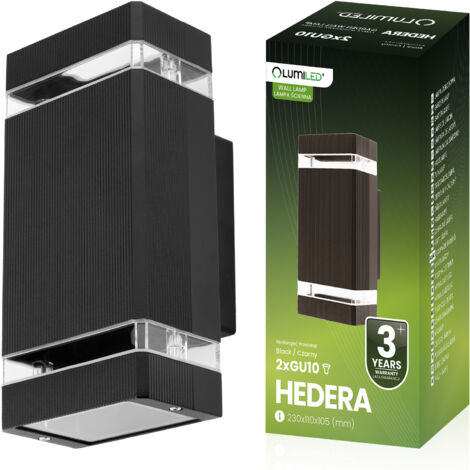 Lampe de jardin, applique murale, applique de façade, ampoules GU10, aluminium noir, HEDERA LUMILED (1/5)