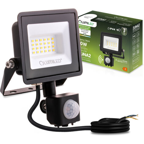 Projecteur LED ZUNA2 20 W 1800 lm 4000 K IP44 Noir avec détecteur de mouvement LUMILED (1/5)