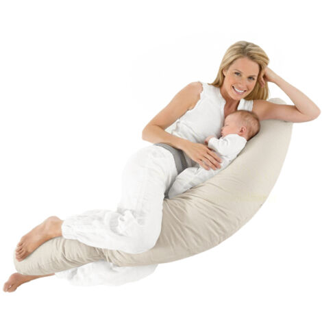 Coussin de grossesse boomerang en velours beige, grand format, pour dormir sur le côté et allaiter -