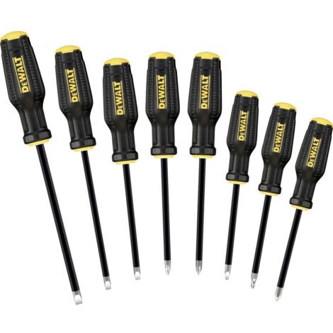 Dewalt – Jeu de tournevis 8 pièces – Acier S2 noir-chrome – Empreintes vis à fente, PH, PZ – Pour vissage précis et transmission de puissance - A596953