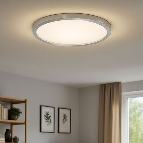 Plafonnier LED argent Lampe de salon ronde Plafonnier rétro-éclairé, rétro-éclairage, 22W 3000Lm blanc chaud, DxH 42,5x3,4 cm (1/5)