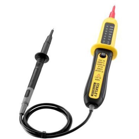 Stanley – Testeur de tension AC/DC 400V – Affichage LED – Identification de polarité – Résistance 68kΩ – CAT III IP54 (1/7)