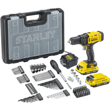 Stanley – Perceuse-visseuse sans fil 18V avec 2 batteries 2.0Ah – Couple 50Nm – Mandrin sans clé – Éclairage LED pour espaces sombres