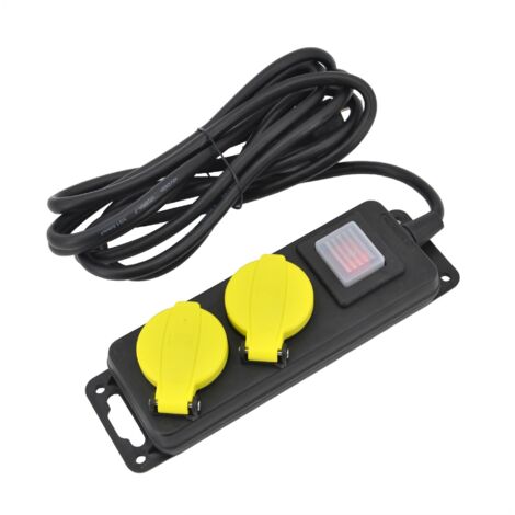 Rallonge d'atelier AWTOOLS noire, 2 prises, 5 m, avec mise à la terre et interrupteur. (1/3)