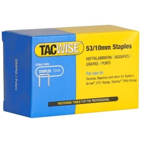 Agrafes 53 L 10 mm en acier galvanisé – Boîte de 5000 agrafes – Pour agrafeuses Tacwise Z1-53L, Z3-53L, 53EL – Agrafage net et précis