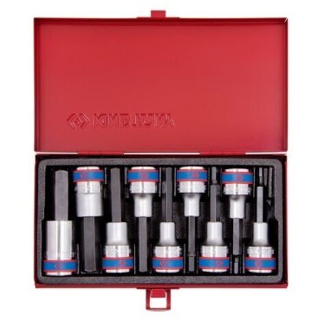 Coffret de douilles longues 1/2' mâles 9 pièces – Douilles 6 pans – Dimensions H4 à H17 – Métal robuste pour usage intensif – King Tony