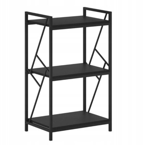 Bibliothèque moderne en bois et métal noir pour salon, 3 étagères, style loft, Furnitex (1/5)