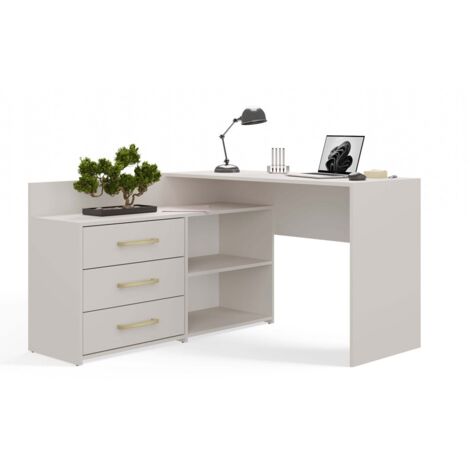 Bureau d'angle fonctionnel 3 tiroirs – Cachemire – Dimensions 120x50x76 cm – Panneaux de particules laminés – Assemblage facile