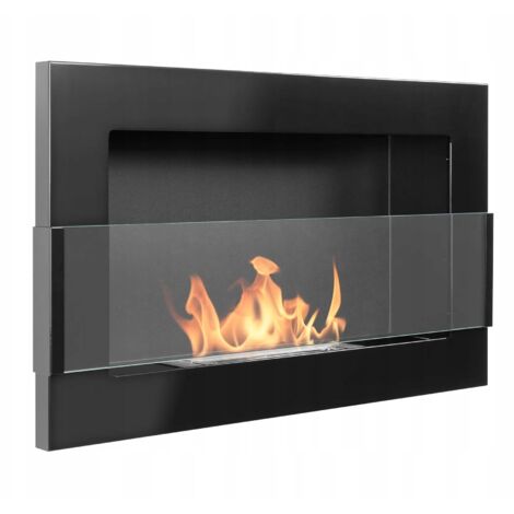 Bio-cheminée murale avec vitre 65x40x12 cm Régulation de la flamme Noir brillant (1/5)