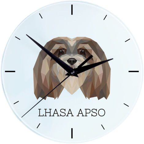 Lhassa Apso - horloge murale géométrique avec photo et inscription par Art-Dog (1/4)