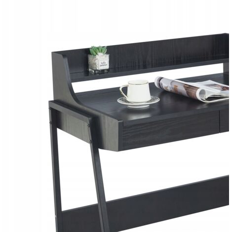 Bureau noir compact à 2 tiroirs, idéal pour le travail et les études, Furnitex