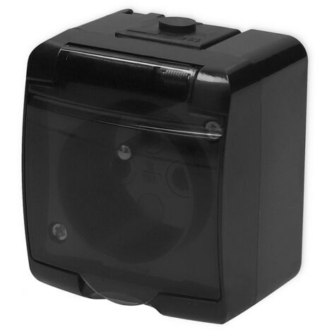 Prise simple avec terre saillie IP54 noir clapet de protection teinté Karlik Junior - 12GHE-1d (1/2)