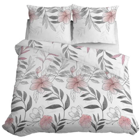 Parure de lit en satin 220x200 Fleurs Feuilles Pastel Clair (1/5)