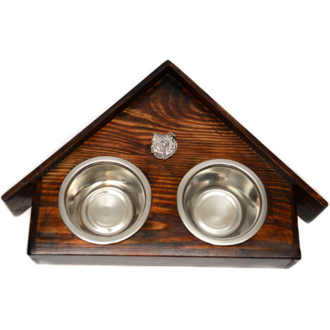 Bouledogue anglais, Bulldog I - Support en bois avec gamelles pour chien, gamelles décoratives pour chien, cadeau pour adopter un chien par Art-Dog (1/5)