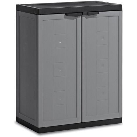 Keter – Armoire de jardin basse en résine grise – Dimensions 68x39x85H cm – Étagère réglable et pieds ajustables – Prédisposition pour cadenas