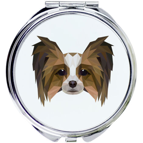 Papillon, Épagneul Continental - Miroir avec photo et inscription géométrique par Art-Dog (1/3)