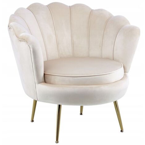 FAUTEUIL EN VELOURS BEIGE CLAIR AVEC PIEDS EN MÉTAL DORÉ POUR SALON FURNITEX