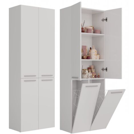 Poteau de salle de bain blanc mat – 3 étagères et 3 paniers – Design élégant pour optimiser l'espace – Poignées minimalistes - NEL 2 K (1/2)