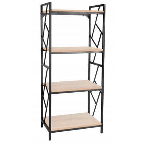 Bibliothèque minimaliste SONOMA en chêne, 4 étagères, structure en métal noir, Furnitex (1/5)