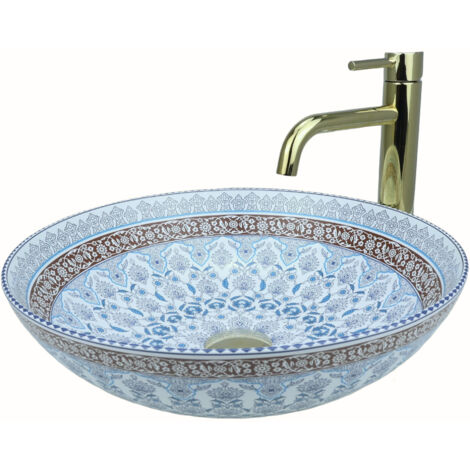 Lavabo à poser GTM Design 40 cm - Lavabo moderne brillant sans trou de robinetterie - Élégant lavabo ovale à poser pour salles de bains et toilettes invités - Lavabos de salle de bains uniquement