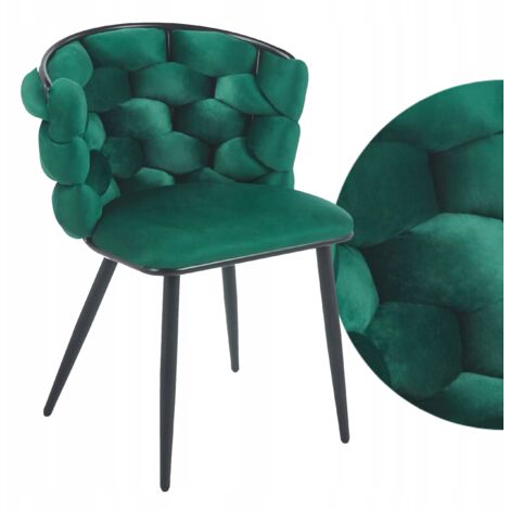 Fauteuil droit en velours vert entrelacé, idéal pour le salon ou un bureau glamour. (1/5)