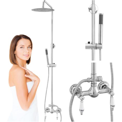 Colonne de douche rétro Paloma Silla, système de douche avec mitigeur extérieur, design vintage, Chromé (1/5)
