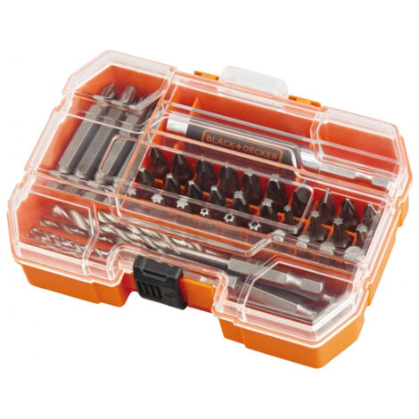 BLACK+DECKER A7234-XJ - BLACK+DECKER Jeu de perceuses et tournevis 45 pièces dans une petite mallette solide, orange (1/4)