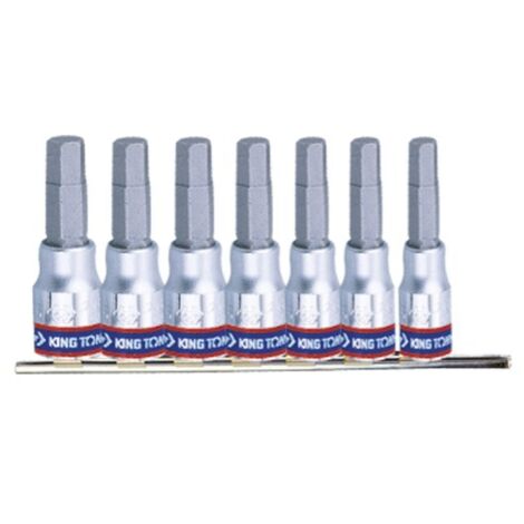 Coffret cliquet et douilles 6 pans 1/4" – 7 pièces – Douilles adaptées pour rail – Dimensions H3 à H10 – Pour usage professionnel – King Tony