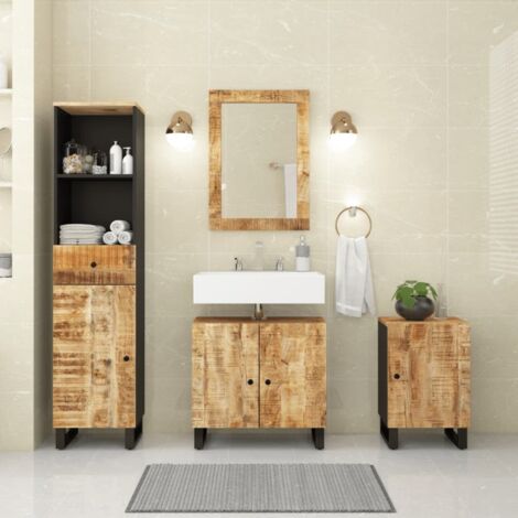 4 pcs Ensemble de meubles de salle de bain Style Moderne - Meuble de rangement Armoire de toilette - bois manguier massif vidaXL (1/5)