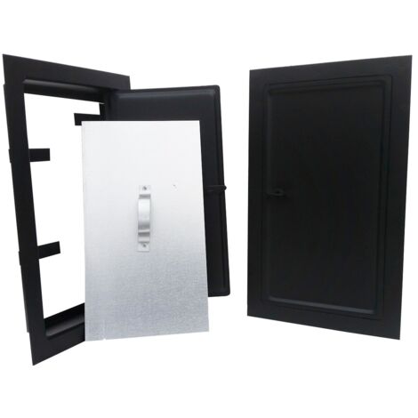 Porte de cheminée noir mat – Acier laminé haute résistance – Dimensions 250 x 65 x 17 mm – Prise en main efficace avec levier de déverrouillage (1/2)