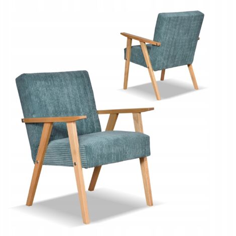 Fauteuil de style rétro vintage PRL SOLER Family Furniture en velours côtelé menthe Anafi (1/5)