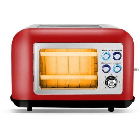 Grille-pain rétro TOASTEO en verre rouge avec fenêtre (1/3)