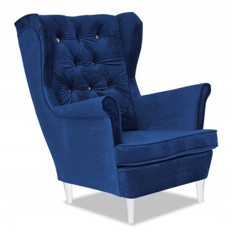 Fauteuil à oreilles Gaja Scandinavian Family Furniture en velours bleuet indigo