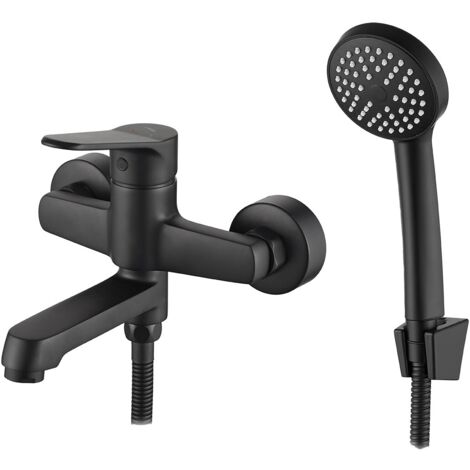 Ensemble robinet de baignoire mural noir ATEZ Kuchinox avec douche (1/2)