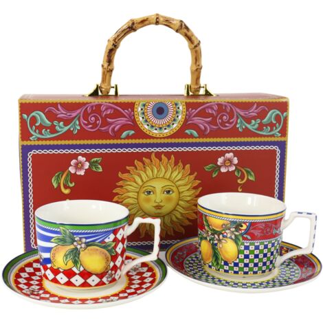 Service à cappuccino 2 tasses + soucoupes en céramique 200 ml, cadeau d'Italie