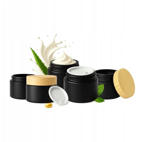 Lot de 5 pots en verre noir mat de 50 g pour crèmes, baumes, cosmétiques, onguents et gels. (1/5)
