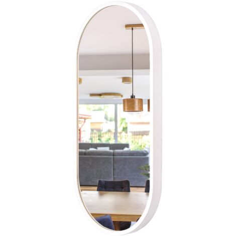 Miroir de salle de bain ovale en bois LEJA, BLANC MAT, 80 x 48 cm, ÉLÉGANT (1/5)