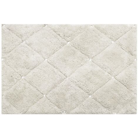 Tapis de bain en coton doux et élégant orné de cristaux 60 x 90 cm, couleur crème (1/4)