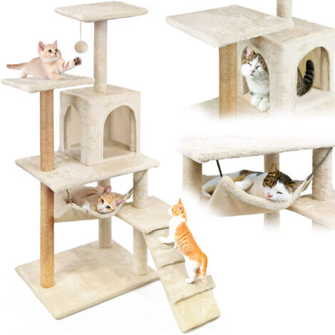 Arbre à chat avec griffoir, niche avec jouet, haut, 6 niveaux, couchage, Comfort Line beige (1/5)
