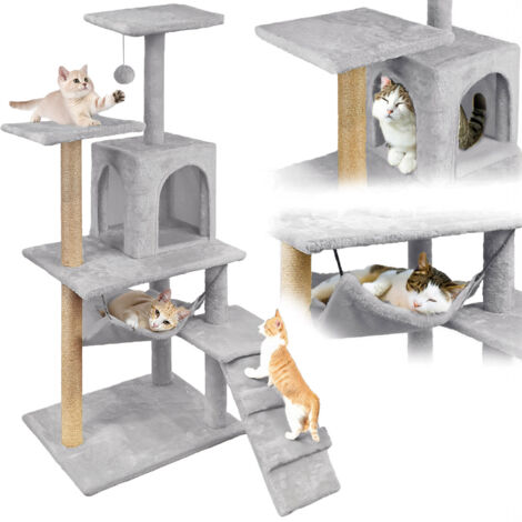 Arbre à chat avec griffoir, niche avec jouet, haut, 6 niveaux, couchage, Comfort Line gris clair (1/5)