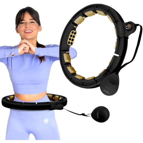 HHM13 NOUVEAU HULA HOP NOIR/OR AVEC AIMANTS ET POIDS + COMPTEUR HMS