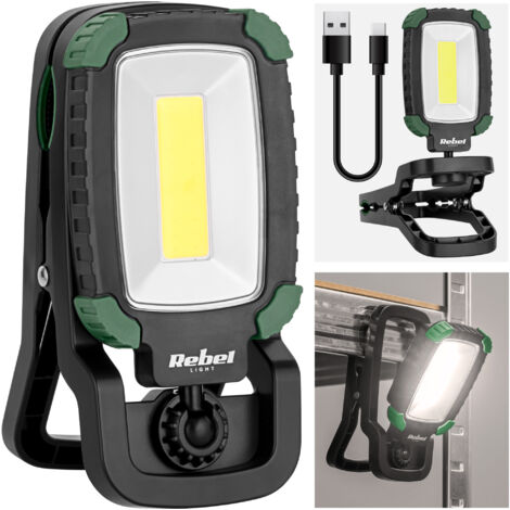 Lampe d'atelier LED Rebel à pince 500 lm rechargeable USB-C COB