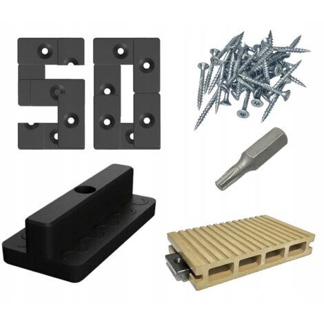 Clips de montage pour planches composites WPC 50 pièces H 7 mm + vis + bit (1/5)