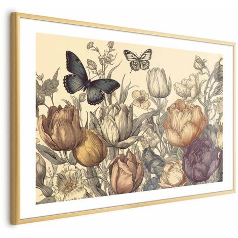 Affiche - Tulipes colorées sur fond crème (1/4)