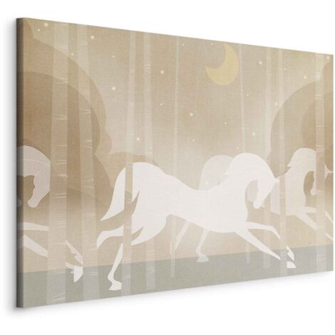 Tableau - Chevaux de la Lune - Chevaux galopant à travers les arbres par une nuit étoilée / Chevaux courant la nuit (1/3)