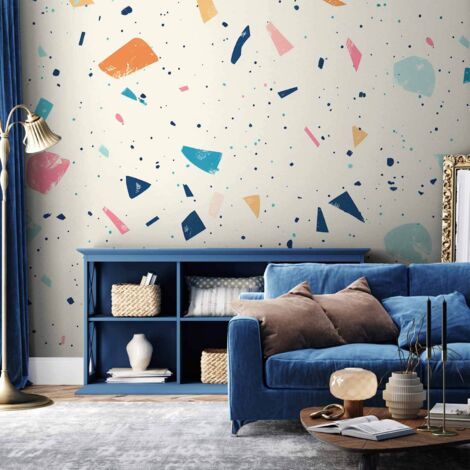 Papier peint photo - Terrazzo à grands éléments multicolores, motif joyeux sur fond clair / Terrazzo à éléments multicolores (1/4)
