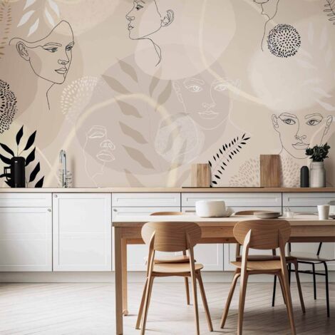 Papier peint beige à motifs linéaires (1/5)