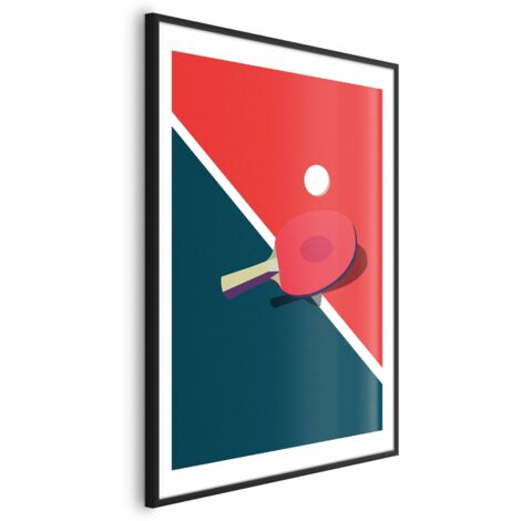 Affiche - Tennis de table - balle et raquette sur la table (1/4)