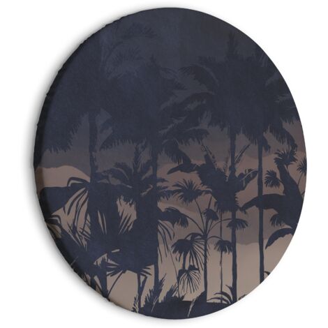 Peinture ronde - Soirée dans une forêt exotique - Végétation tropicale sous le couvert de l'obscurité, sur fond de terrain montagneux/Jungle nocturne (1/4)